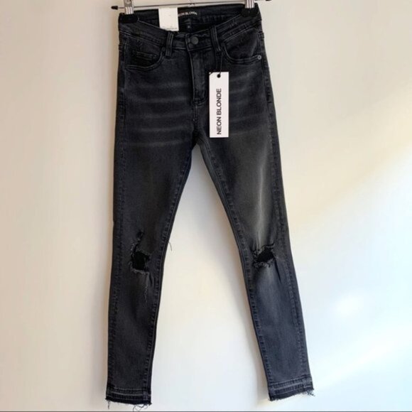 Urban Outfitters Neon Blonde Blondie Black Skinny Jeans Distressed Denim - Picture 4 of 14